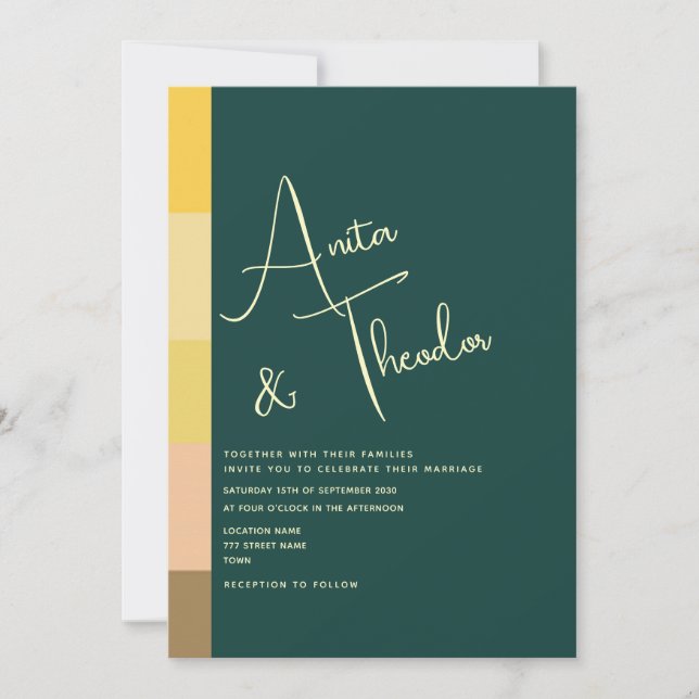 Convite Casamento Moderno Esmeralda Verde (Frente)