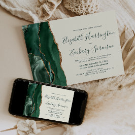 Convite Casamento Moderno Esmeralda Verde Ouro Ágata Marfi
