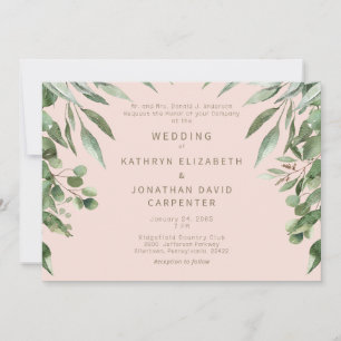 Convite Casamento Moderno Eucalipto Rosado