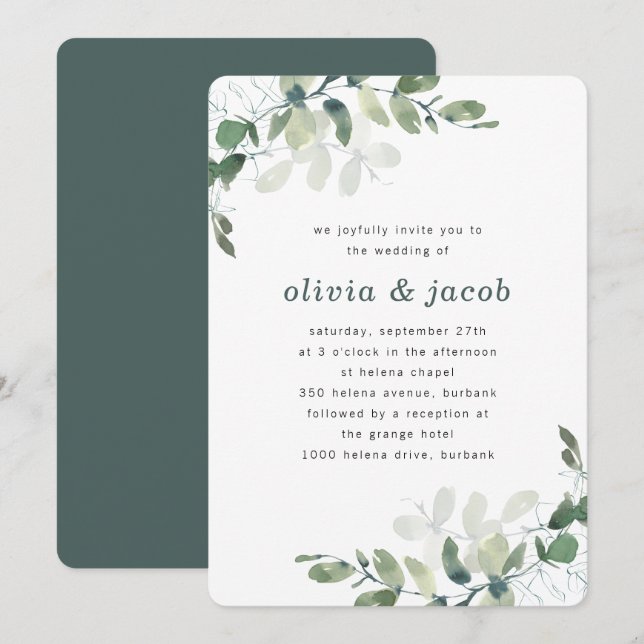 Convite Casamento Moderno Eucalyptus (Frente/Verso)