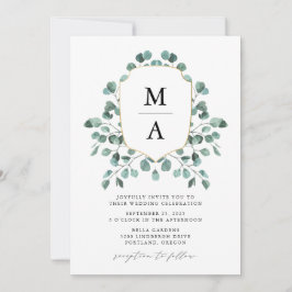 Convite Casamento Moderno Eucalyptus Greenery Monograma