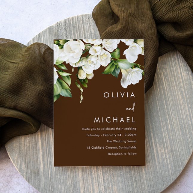 Convite Casamento Moderno Floral Branco com Verdura (Criador carregado)