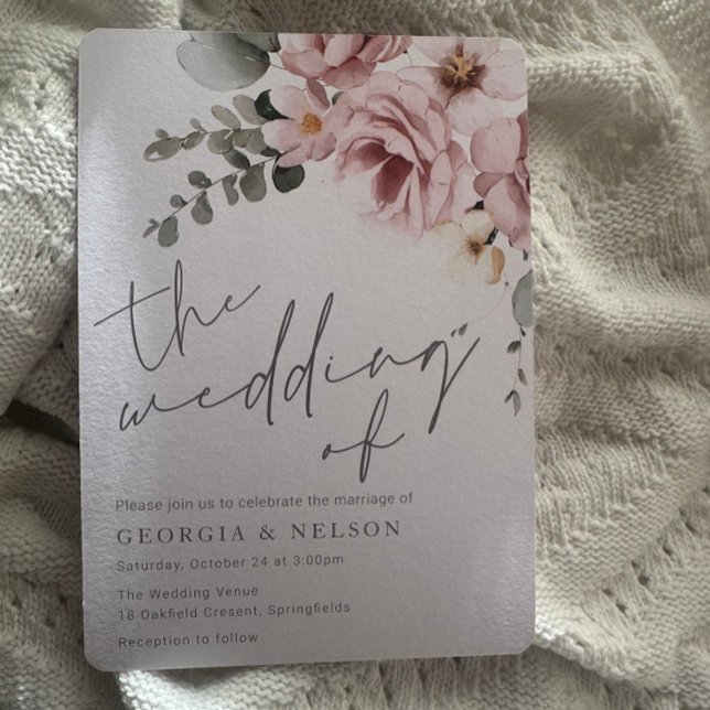 Convite Casamento Moderno Floral de Blush Botânico (Criador carregado)