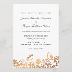 Convite Casamento Moderno Floral de Luxury Gold Foil