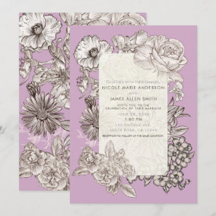 Convite Casamento Moderno Floral Lavanda Roxo Vintage