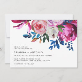 Convite Casamento Moderno Floral Rosa-Rosa-Brilhante-Brilh