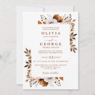 Convite Casamento Moderno Floral Rustic Fall Terracotta