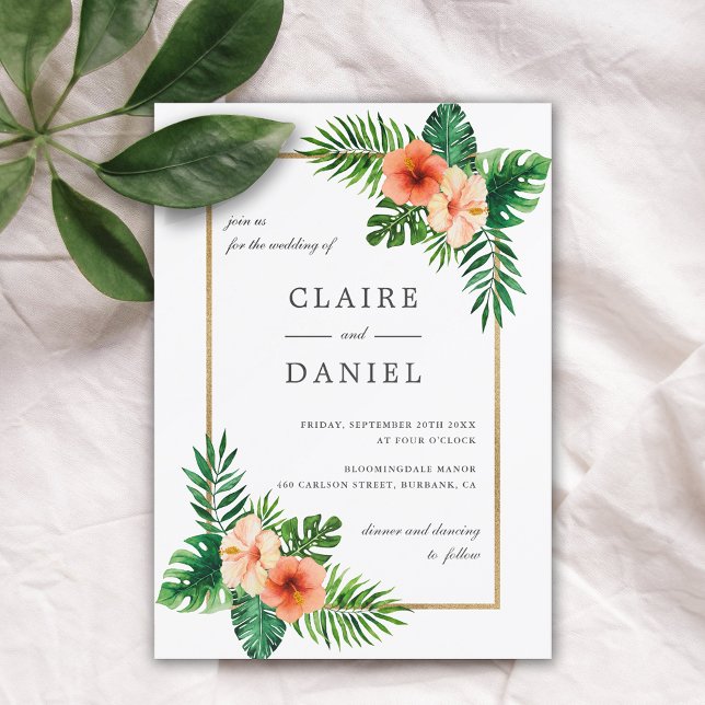 Convite Casamento Moderno Floral Tropical Watercolor (Criador carregado)