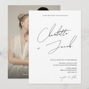 Convite Casamento Moderno Foto Script Minimalista Preto Br