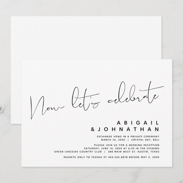 Convite Casamento Moderno Fugitivo, Agora vamos celebrar (Frente/Verso)