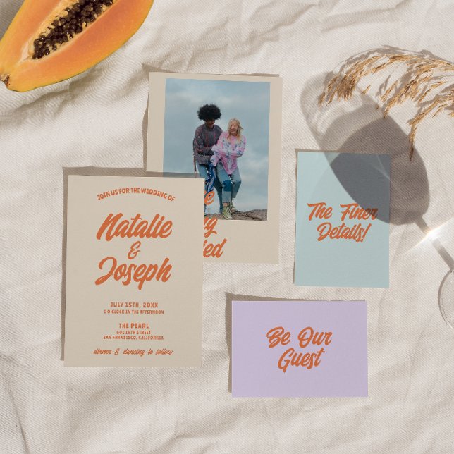 Convite Casamento Moderno Funky Bold Colorido Brilhante (Criador carregado)