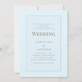 Convite Casamento Moderno Gelo Azul Ambos os Pais