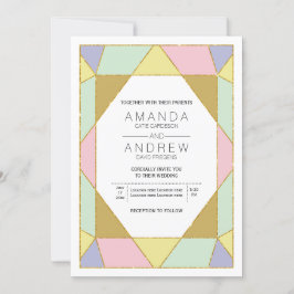 Convite Casamento moderno geométrico abstrato rosa menta j