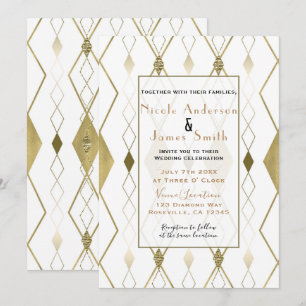 Convite Casamento Moderno Glamour Branco e Diamante com Cl