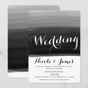 Convite Casamento Moderno Glamour com Aquarela Preto Cinza