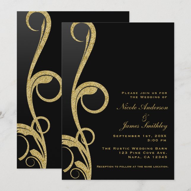 Convite Casamento Moderno Glamouroso Elegante com Redemoin (Frente/Verso)