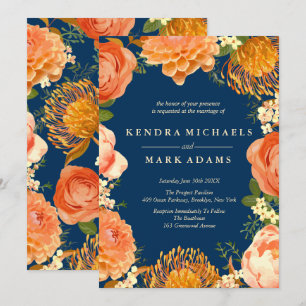 Convite Casamento Moderno, Laranja Floral Invisições