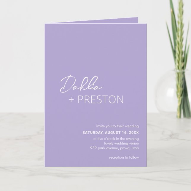 Convite Casamento Moderno Lilás Código QR Minimalista (Frente)