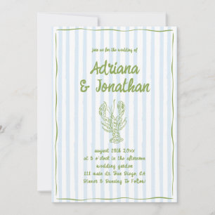 Convite Casamento Moderno Listrado de Azul e Verde