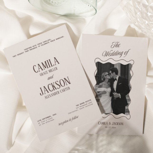 Convite Casamento Moderno Marfim e Marrom  (Criador carregado)