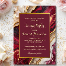 Casamento Moderno Mármore Ágata Dourada Burgundy C