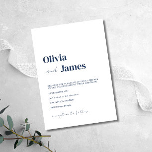 Convite Casamento Moderno Minimalista Azul Marinho Elegant