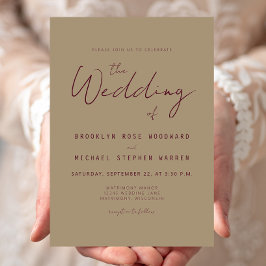 Convite Casamento Moderno Minimalista Burgundy Script Dour