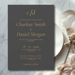 Convite Casamento moderno minimalista cinza dourado