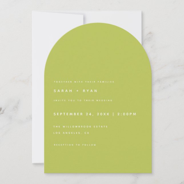 Convite Casamento Moderno Minimalista com Arco Verde Lima (Frente)