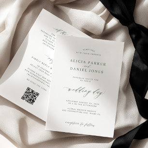 Convite Casamento moderno minimalista com código QR em ver