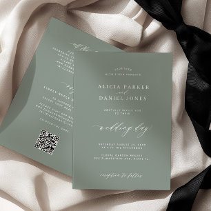 Convite Casamento moderno minimalista com código QR em ver