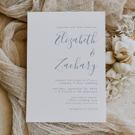 Convite Casamento Moderno Minimalista com Letra Azul Empoe