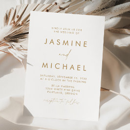Convite Casamento Moderno Minimalista com Letra Dourada