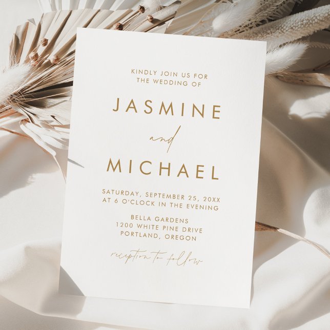 Convite Casamento Moderno Minimalista com Letra Dourada (Criador carregado)