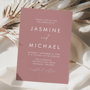 Convite Casamento Moderno Minimalista com Letra Dusty Rose