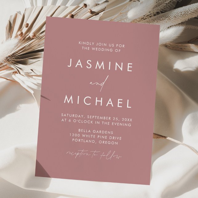 Convite Casamento Moderno Minimalista com Letra Dusty Rose (Criador carregado)
