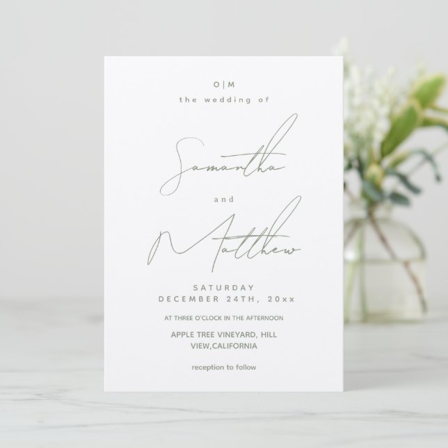 Convite Casamento Moderno Minimalista com Letra Script em  (Em pé/Frente)