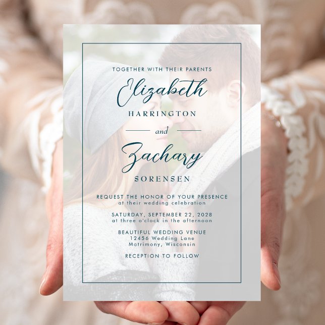 Convite Casamento Moderno Minimalista com Letra Teal (Criador carregado)