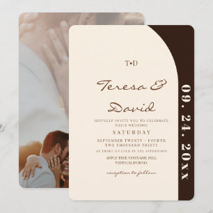 Convite Casamento Moderno Minimalista Creme e Marrom Choco