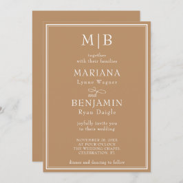 Convite Casamento Moderno Minimalista de Tan Beige