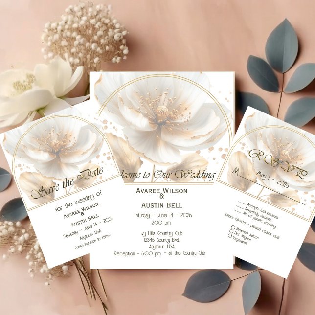 Convite Casamento Moderno Minimalista Dourado e Branco (Criador carregado)