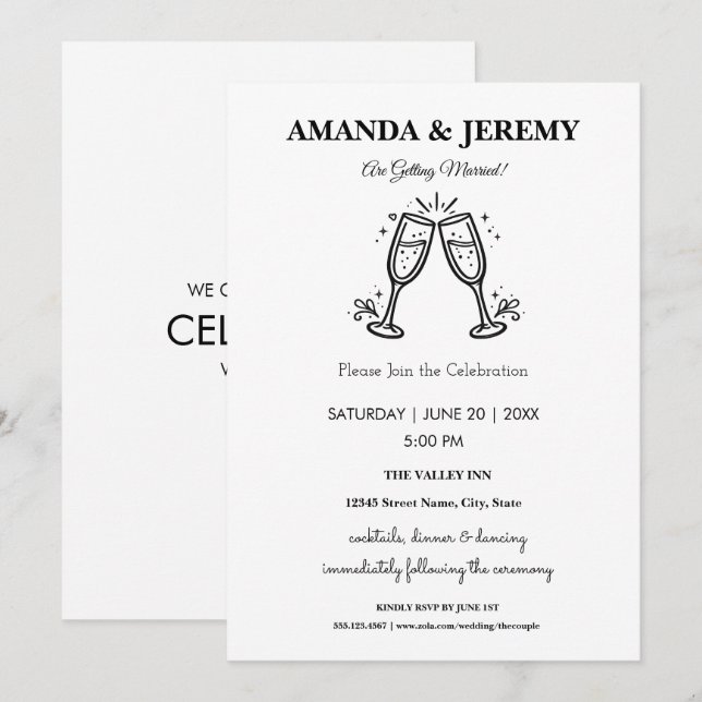 Convite Casamento Moderno Minimalista Elegante (Frente/Verso)
