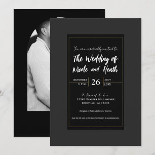 Convite Casamento Moderno Minimalista Elegante Preto Cinza