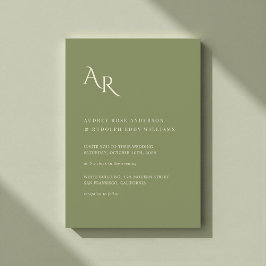 Convite Casamento Moderno Minimalista Elegante Verde Creme