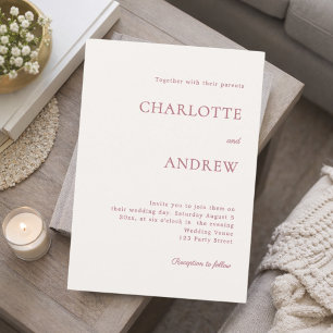 Convite Casamento moderno minimalista em rosa dourado crem