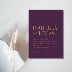 Convite Casamento Moderno Minimalista em Tonalidade Ameixa