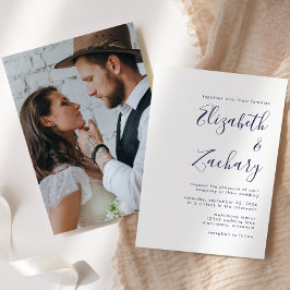 Convite Casamento Moderno Minimalista Foto Azul-Marinho Sc