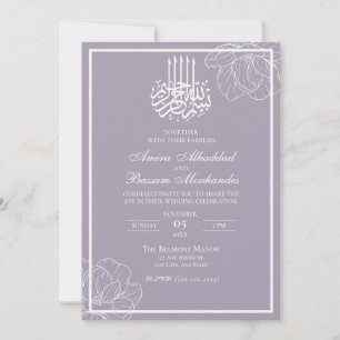 Convite Casamento Moderno Minimalista Lilac e White Muslim