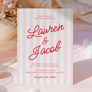 Convite Casamento Moderno Minimalista Listras Rosa Vermelh