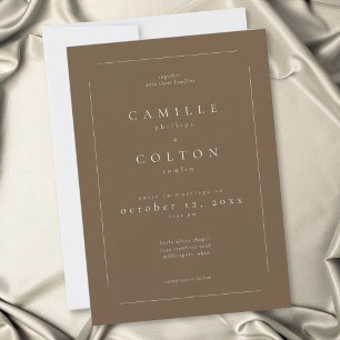 Convite Casamento Moderno Minimalista Marrom Cacau Elegant